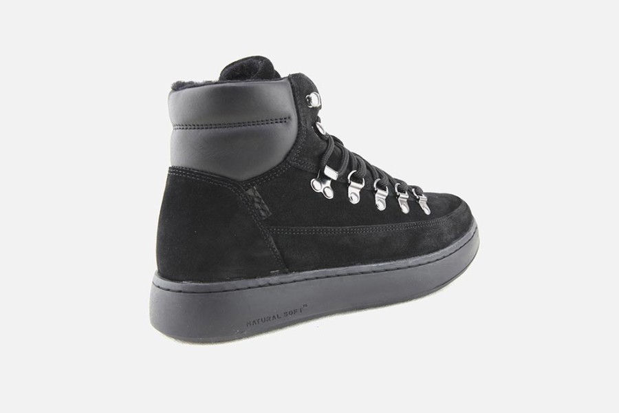 Women Woden | Woden - Iris Suede Black Lace-Up Boots On Labotte