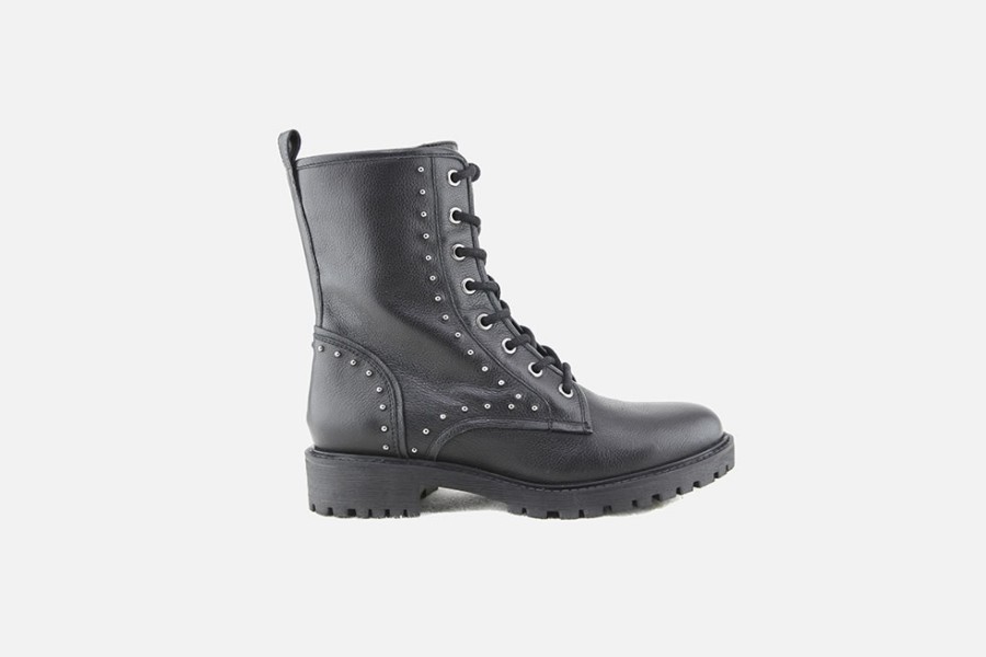 Women Geox | Geox - Hoara Hi Zip Black Silver Lace-Up Boots On Labotte