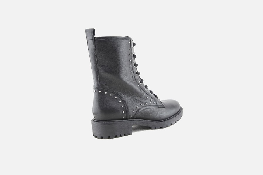 Women Geox | Geox - Hoara Hi Zip Black Silver Lace-Up Boots On Labotte