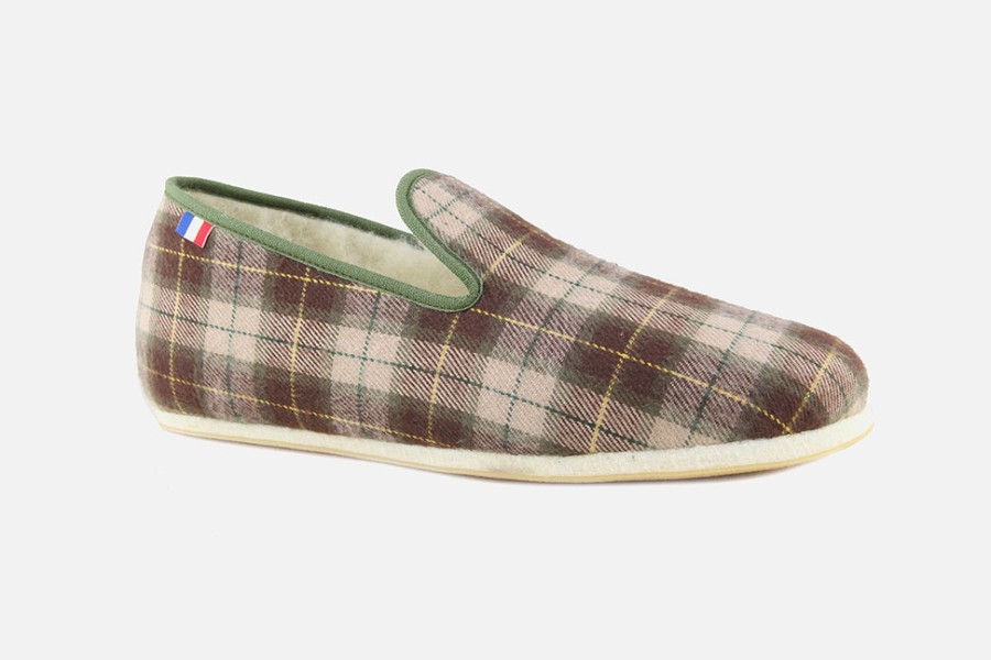 Men Les chaussons de Flo | Les Chaussons De Flo - Pepouz Ecossais Marron Charentaises On Labotte