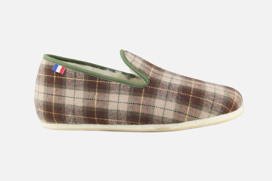 Men Les chaussons de Flo | Les Chaussons De Flo - Pepouz Ecossais Marron Charentaises On Labotte