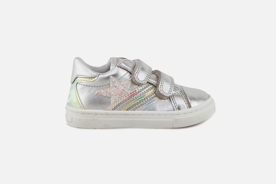 Girls Romagnoli | Romagnoli - Alicia Scratch Silver Star Velcro Shoes On Labotte