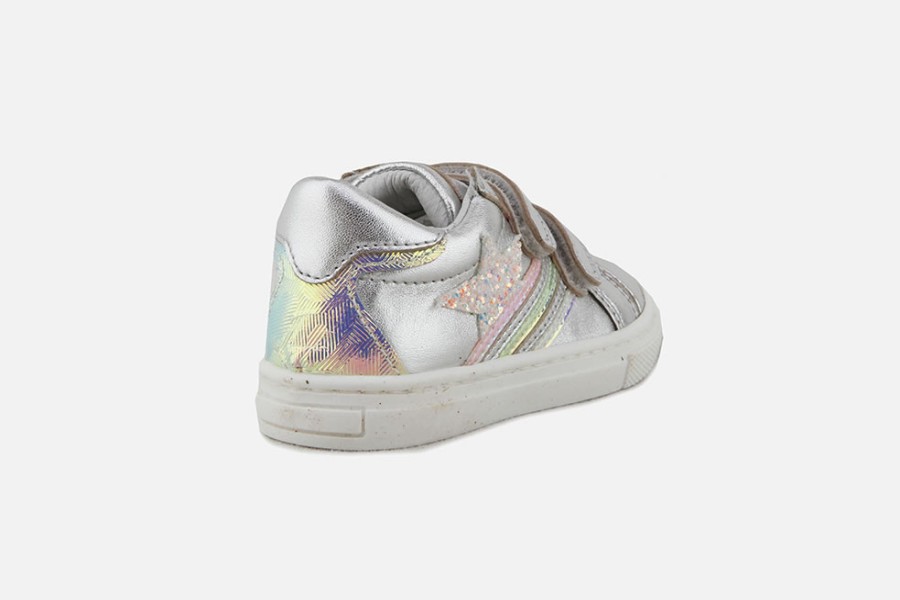 Girls Romagnoli | Romagnoli - Alicia Scratch Silver Star Velcro Shoes On Labotte