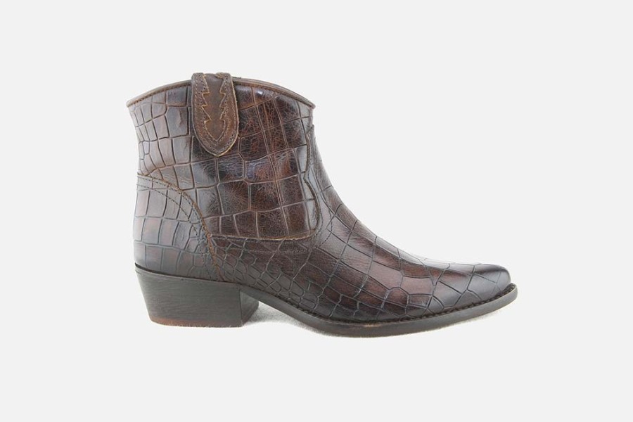 Women Felmini | Felmini - Laredo Boots Croco Brown Ankle Boots On Labotte