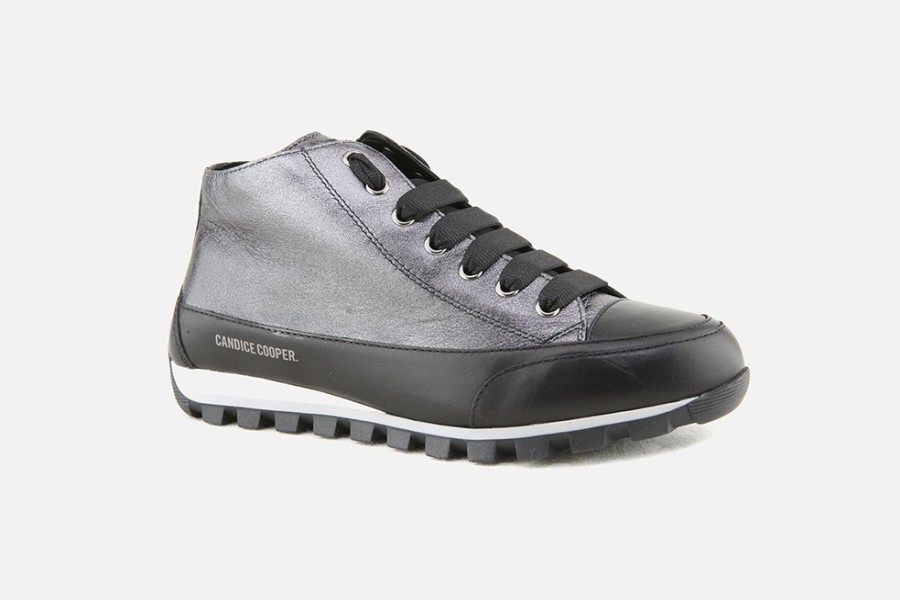 Women Candice Cooper | Candice Cooper - Janis Mid Metallic Black Lace-Up Boots On Labotte