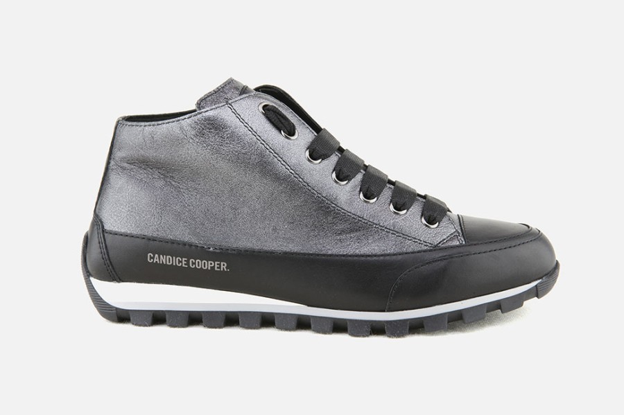 Women Candice Cooper | Candice Cooper - Janis Mid Metallic Black Lace-Up Boots On Labotte