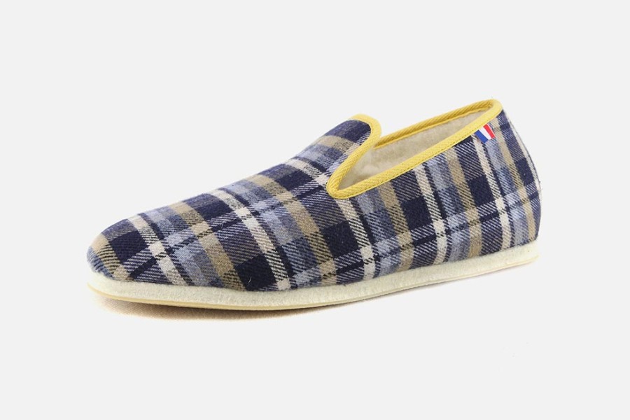 Men Les chaussons de Flo | Les Chaussons De Flo - Pepouz Ecossais Bleu Charentaises On Labotte