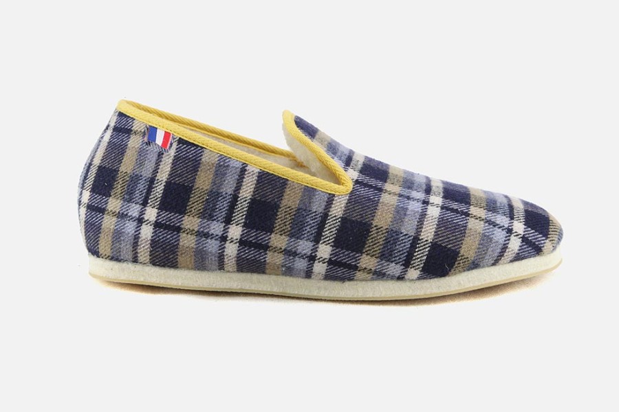 Men Les chaussons de Flo | Les Chaussons De Flo - Pepouz Ecossais Bleu Charentaises On Labotte