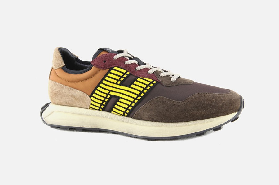 Men Hogan | Hogan - Hogan H601 Brown Flock Patch Sneakers On Labotte