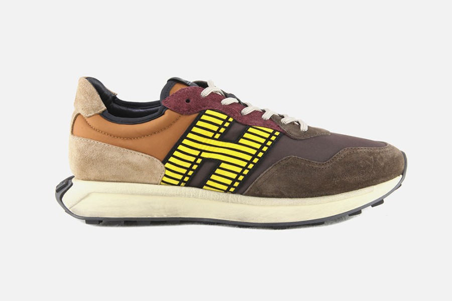 Men Hogan | Hogan - Hogan H601 Brown Flock Patch Sneakers On Labotte