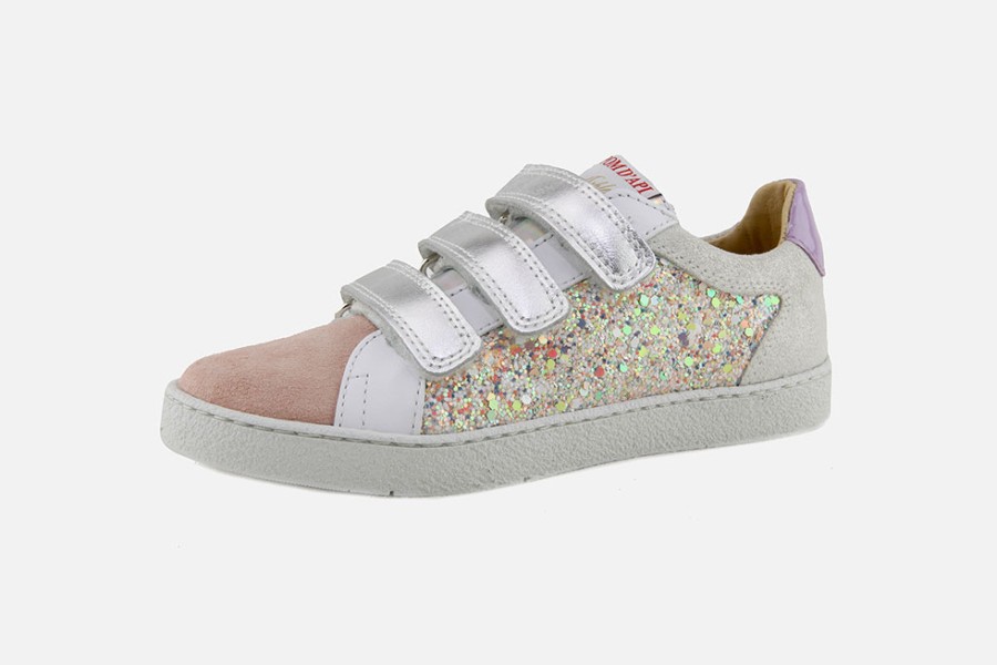 Girls Pom d'Api | Pom D'Api - Top Lo Easy Rose Glitter Velcro Shoes On Labotte