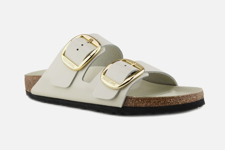 Women Birkenstock | Birkenstock - Arizona Big Buckle Shine Ecru Sandals On Labotte