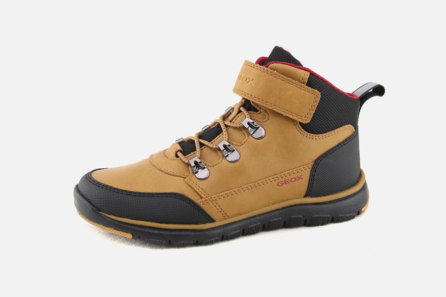 Boys Geox | Geox - Xunday Ocra Black Lace-Up Boots On Labotte