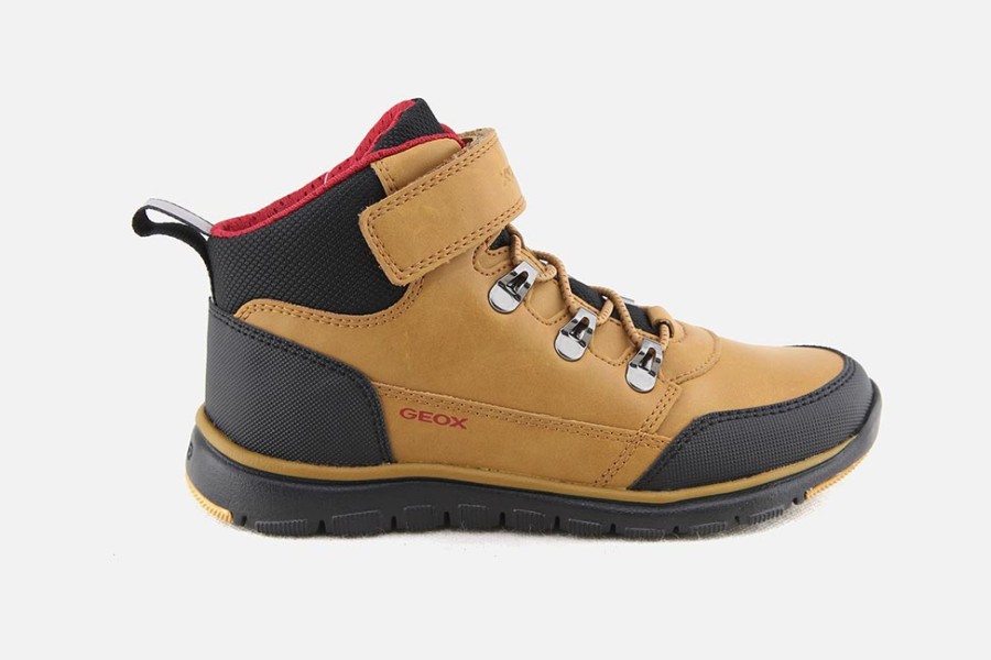 Boys Geox | Geox - Xunday Ocra Black Lace-Up Boots On Labotte