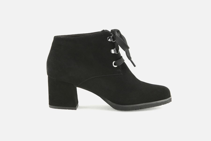 Women Brunate | Brunate - Brio Daim Noir Lace-Up Boots On Labotte