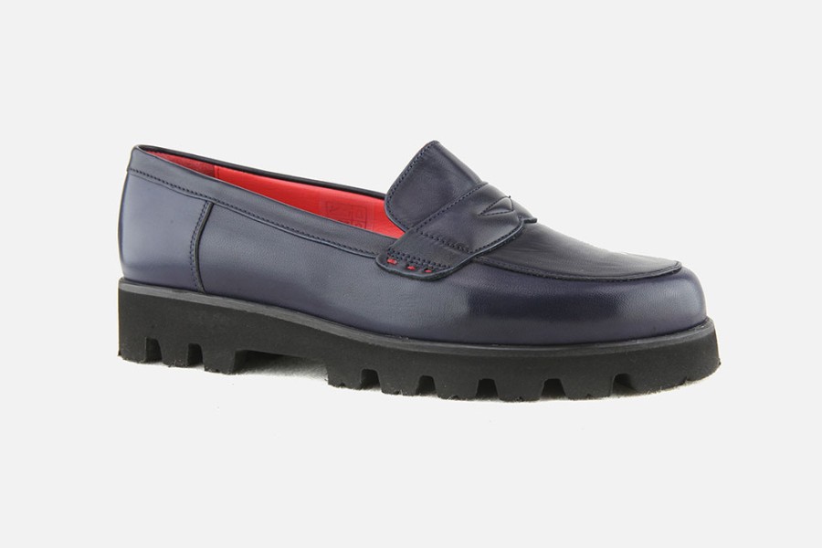 Women Pas de Rouge | Pas De Rouge - Mocky Soft Navy Loafers On Labotte