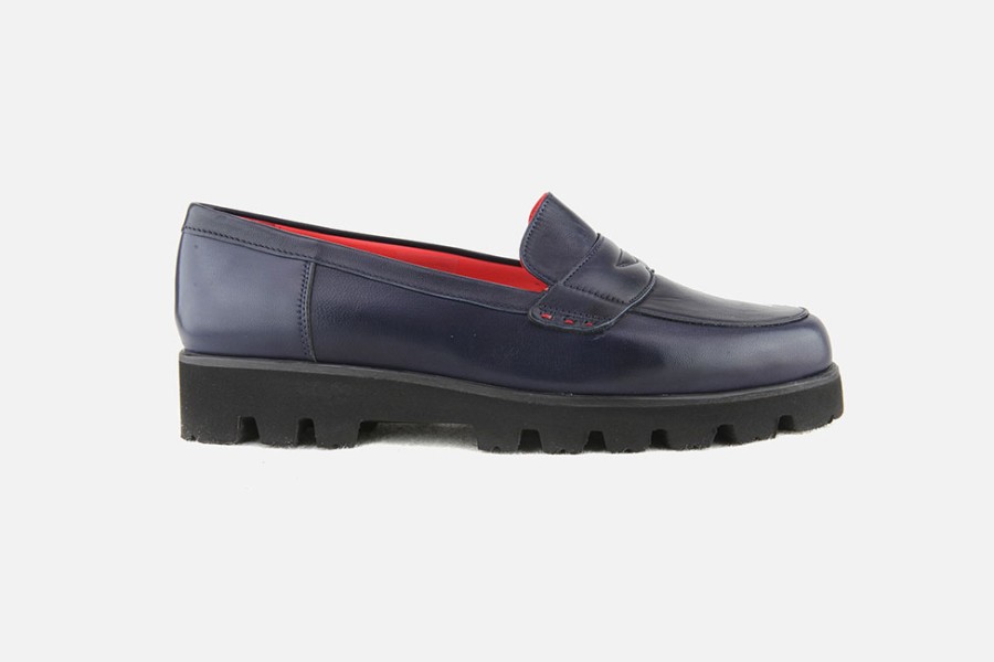 Women Pas de Rouge | Pas De Rouge - Mocky Soft Navy Loafers On Labotte