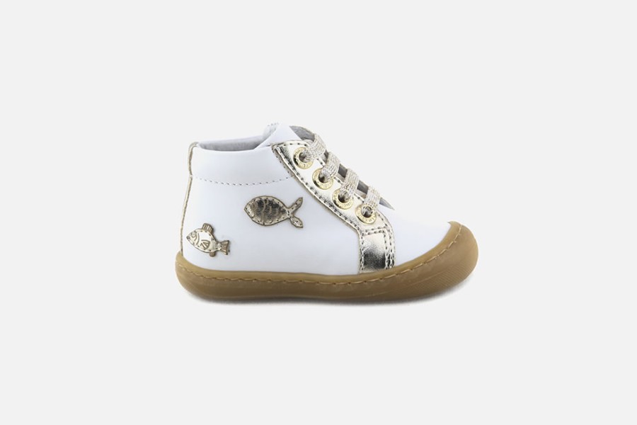 Girls Lunella | Lunella - Little Fish Lace Blanc Or Lace-Up Boots On Labotte