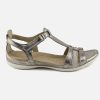 Women Ecco | Ecco - Flash T Strap Metal Sandals On Labotte