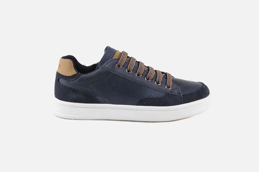 Boys Geox | Geox - Djrock Lace Navy Lace-Up Shoes On Labotte