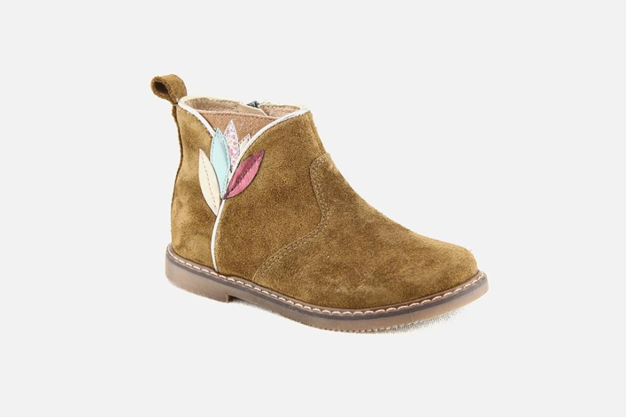 Girls Pom d'Api | Pom D'Api - City Flora Dark Camel Ankle Boots On Labotte