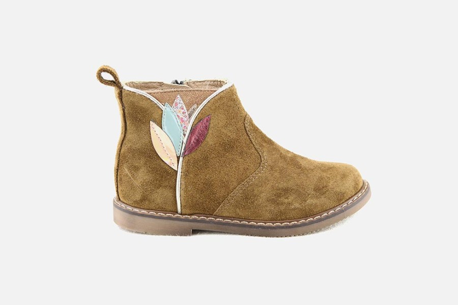 Girls Pom d'Api | Pom D'Api - City Flora Dark Camel Ankle Boots On Labotte