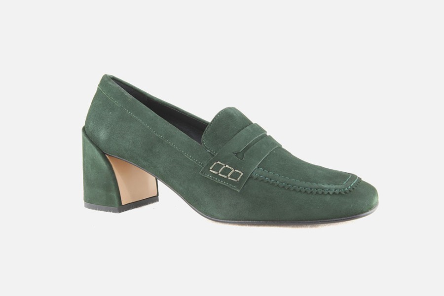 Women Jhay | Jhay - Virgule Daim Vert Loafers On Labotte