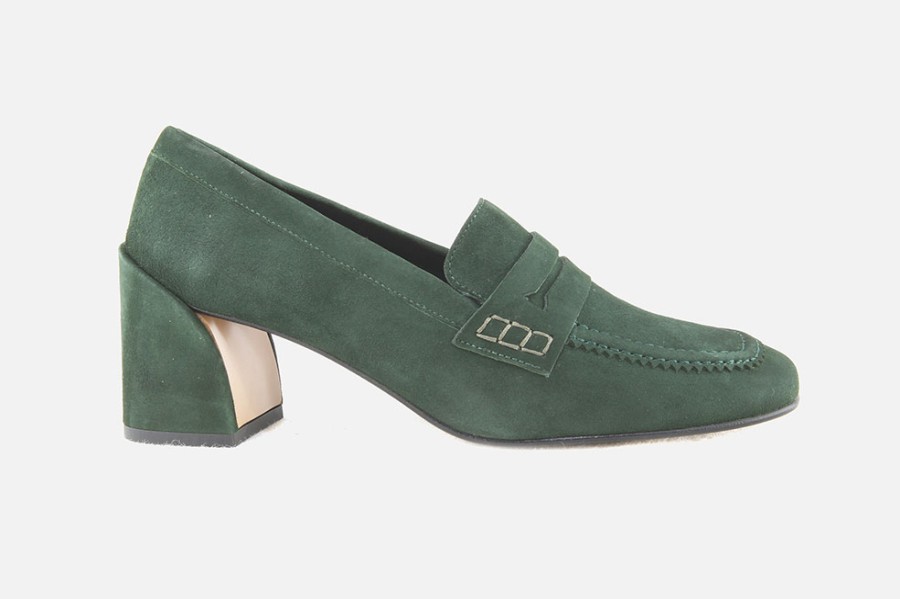 Women Jhay | Jhay - Virgule Daim Vert Loafers On Labotte