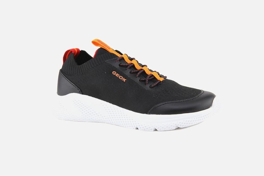 Boys Geox | Geox - Sprintye Black Orange Lace-Up Shoes On Labotte