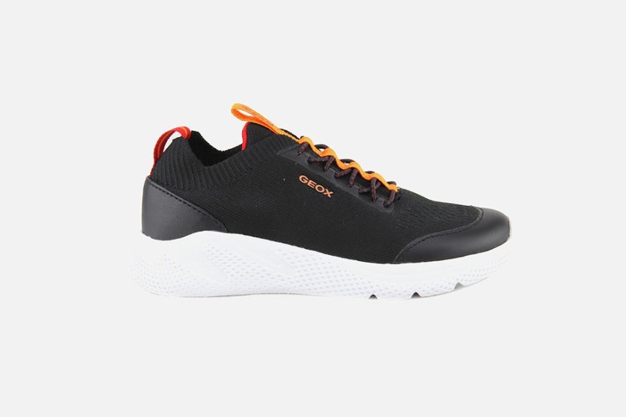 Boys Geox | Geox - Sprintye Black Orange Lace-Up Shoes On Labotte