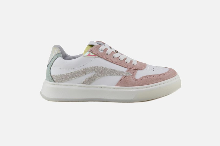 Girls Romagnoli | Romagnoli - Ornella Blanc Rose Lace-Up Shoes On Labotte