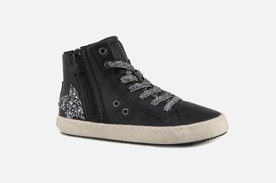 Girls Geox | Geox - Kalispera Zip Star Black Lace-Up Boots On Labotte