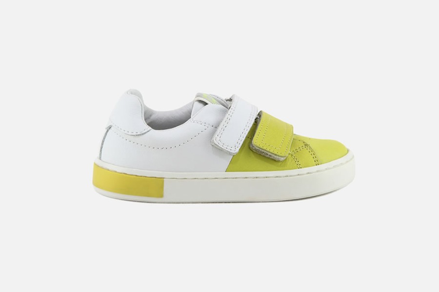 Boys Romagnoli | Romagnoli - Melton Jaune Blanc Velcro Shoes On Labotte