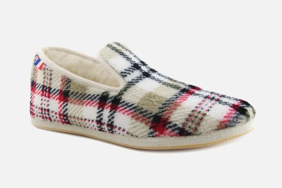 Women Les chaussons de Flo | Les Chaussons De Flo - Zaza Tartan Beige Charentaises On Labotte
