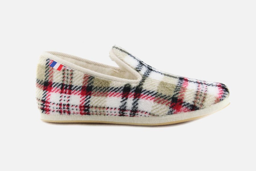 Women Les chaussons de Flo | Les Chaussons De Flo - Zaza Tartan Beige Charentaises On Labotte