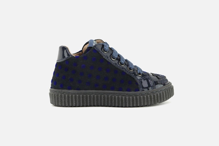 Girls Romagnoli | Romagnoli - Noemy Pois Gris Bleu Lace-Up Boots On Labotte