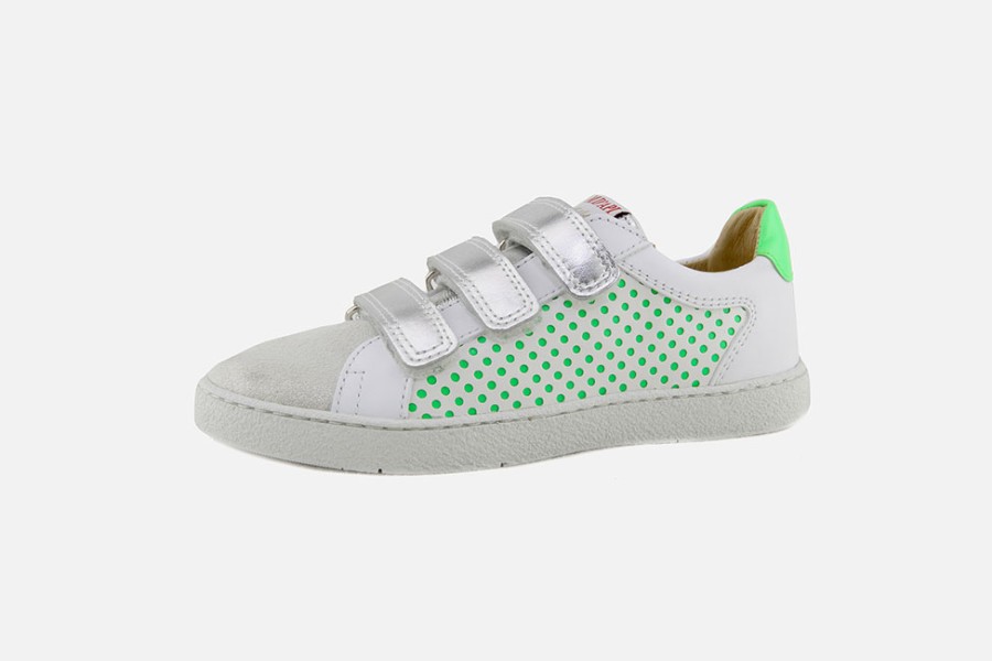 Girls Pom d'Api | Pom D'Api - Top Lo Easy Blanc Vert Velcro Shoes On Labotte