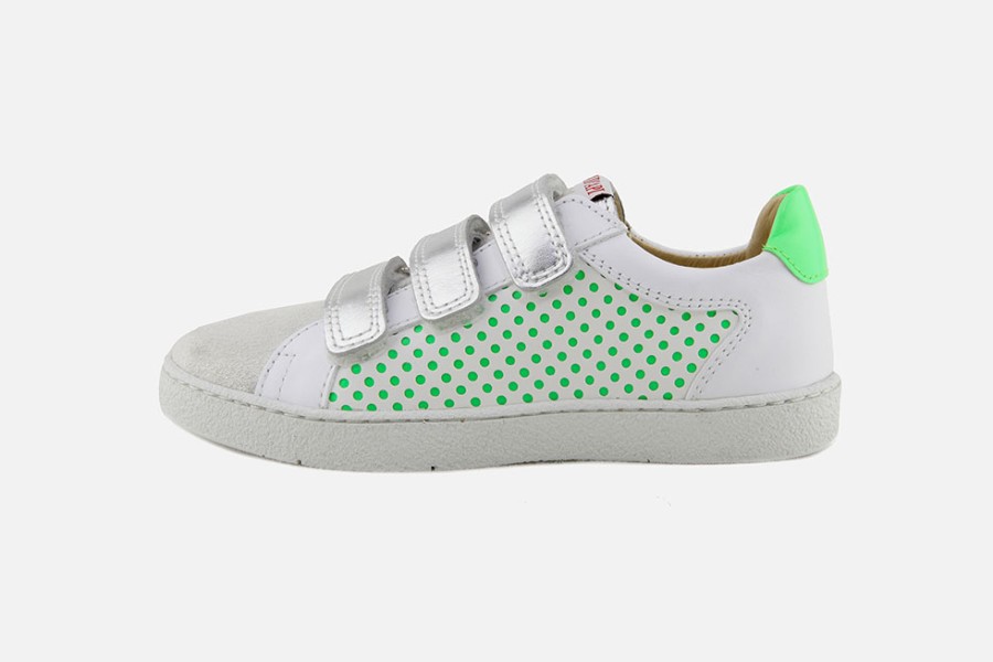 Girls Pom d'Api | Pom D'Api - Top Lo Easy Blanc Vert Velcro Shoes On Labotte