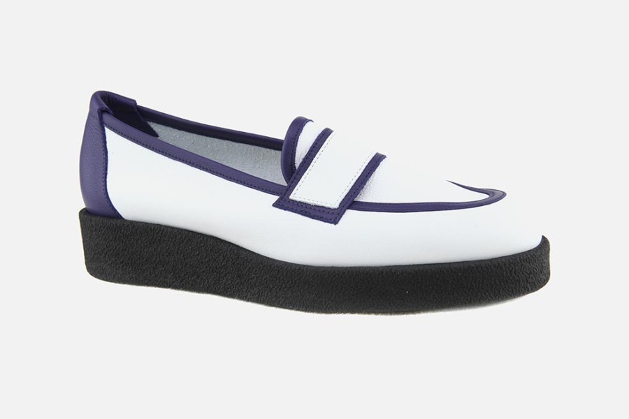 Women Arche | Arche - Comael Blanc Et Bleu Loafers On Labotte