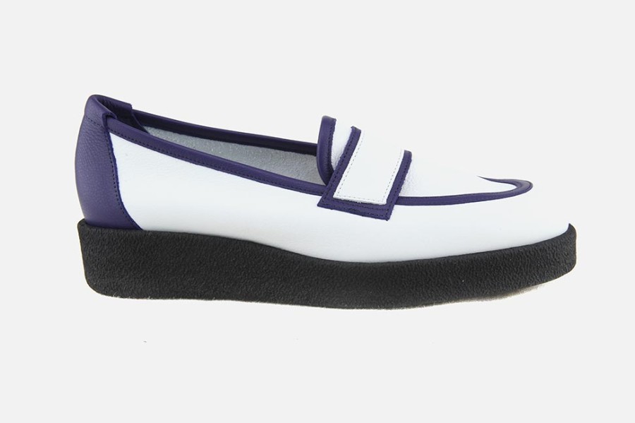 Women Arche | Arche - Comael Blanc Et Bleu Loafers On Labotte