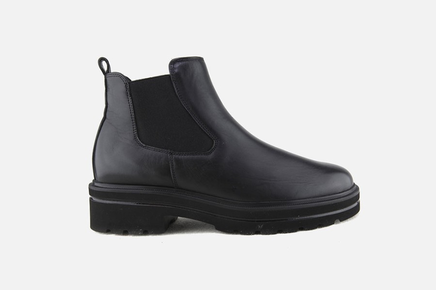Women Paul Green | Paul Green - Perry Chelsea Lisse Noir Ankle Boots On Labotte