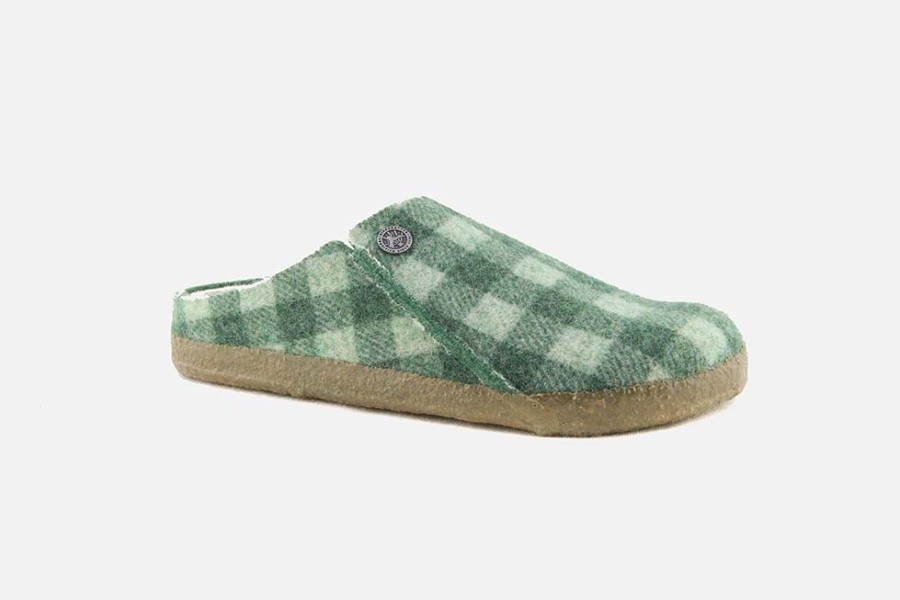 Women Birkenstock | Birkenstock - Zermatt Fur Plaid Green Low Slippers On Labotte