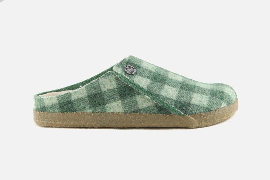 Women Birkenstock | Birkenstock - Zermatt Fur Plaid Green Low Slippers On Labotte