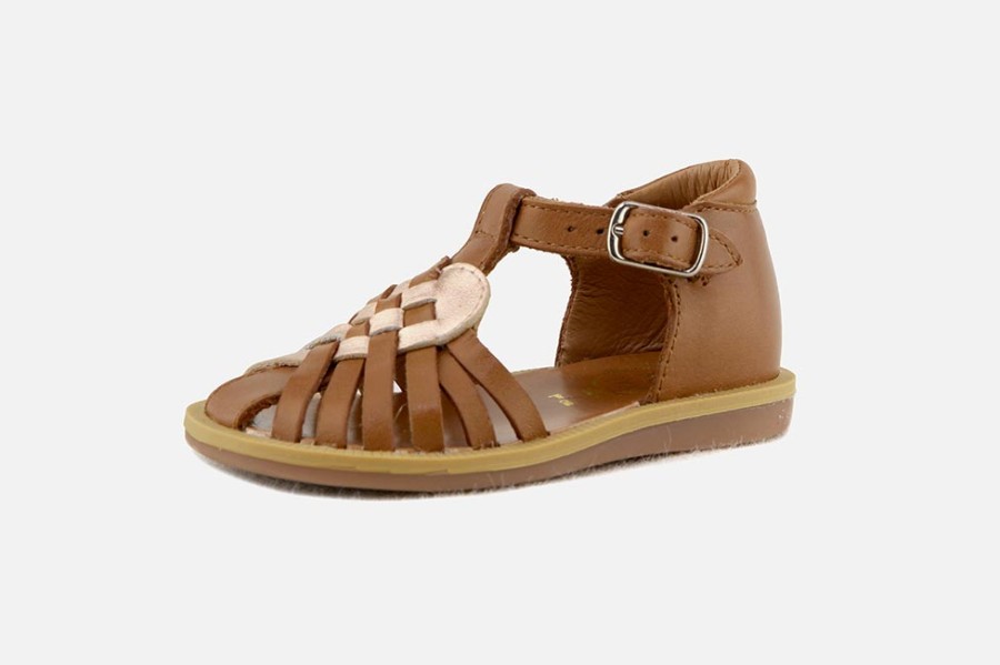 Girls Pom d'Api | Pom D'Api - Poppy Love Camel Sandals On Labotte