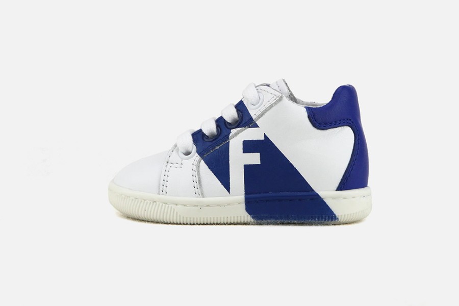 Boys Falcotto | Falcotto - Ptit Lucky Blanc Bleu Lace-Up Boots On Labotte