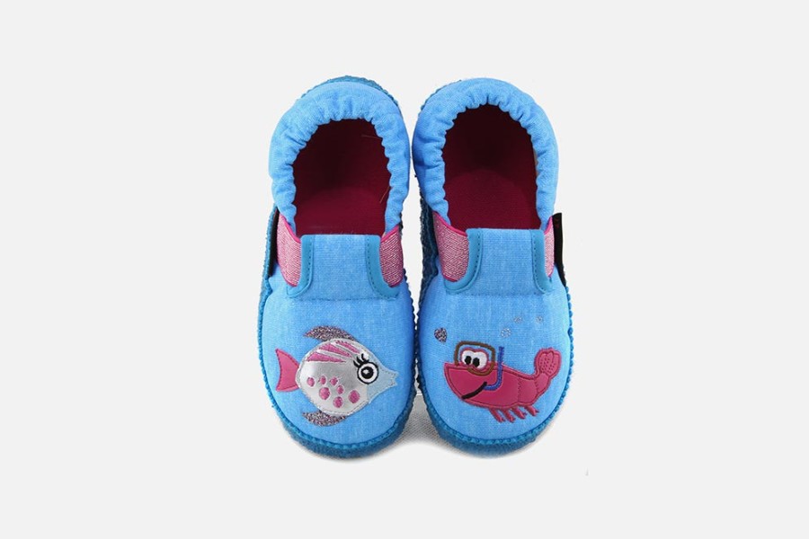Girls Giesswein | Giesswein - Aquarium Sea Blue Low Slippers On Labotte