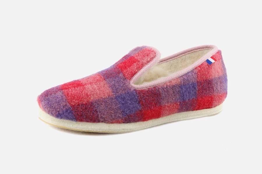 Women Les chaussons de Flo | Les Chaussons De Flo - Zaza Ecossais Rouge Charentaises On Labotte
