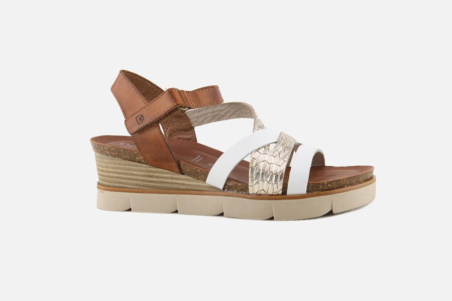 Women Dorking | Dorking - Cassis Blanc Or Tan Sandals On Labotte