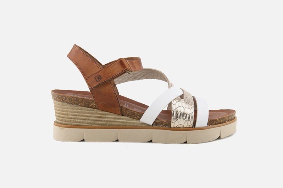Women Dorking | Dorking - Cassis Blanc Or Tan Sandals On Labotte