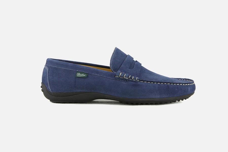 Men Paraboot | Paraboot - Cabrio Velours Bleu Loafers On Labotte